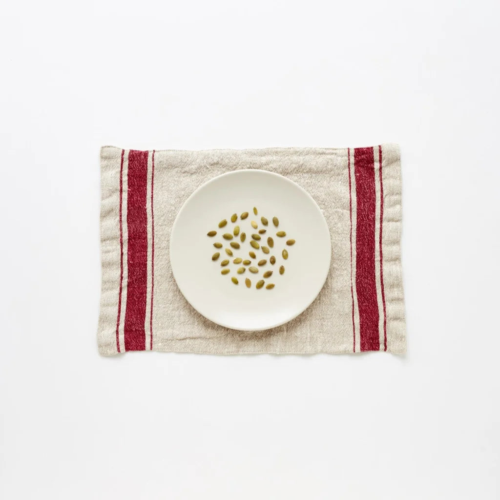 Leinen Tischset Vintage 2er-Pack in Creme+Rot Muster Streifen von Linen Tales Größe 25x40 cm