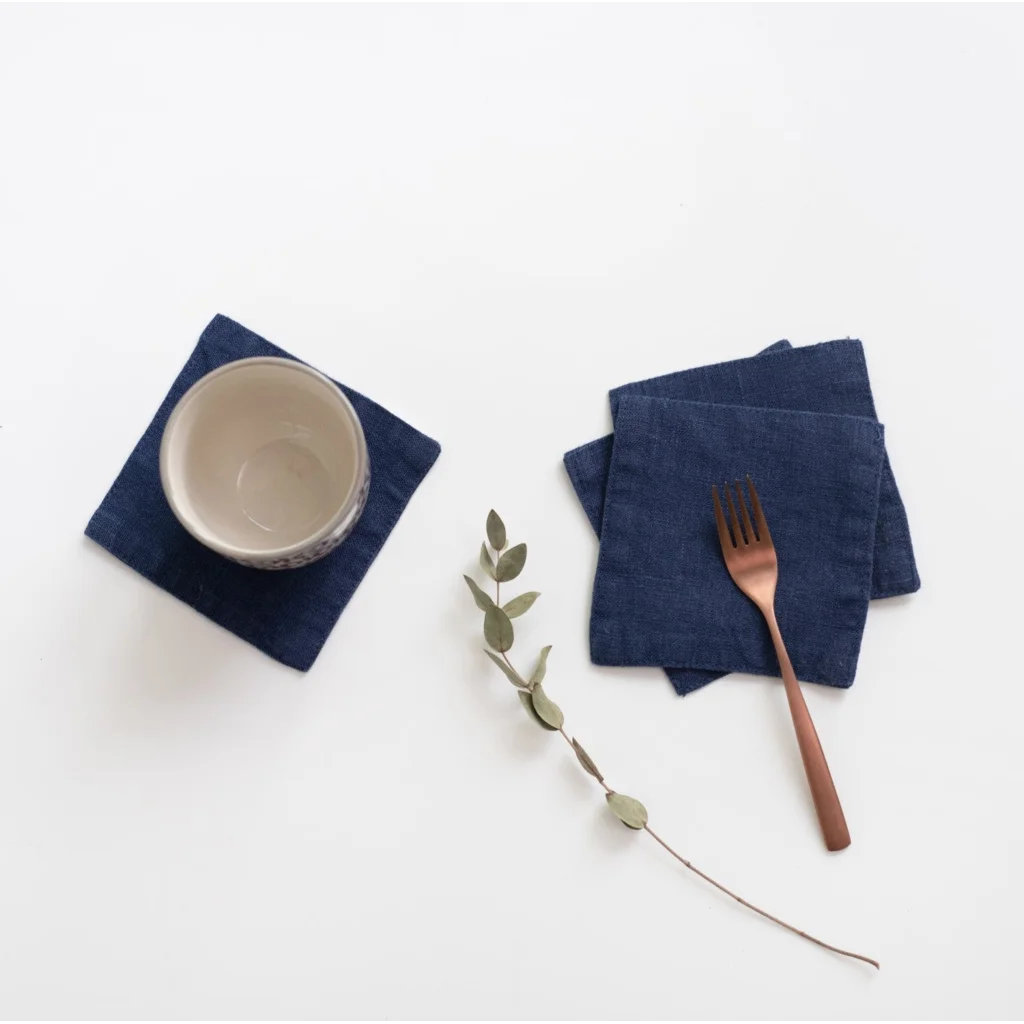 Leinen Untersetzer 4er-Pack in Dunkelblau Blau von Linen Tales Größe 10x10 cm