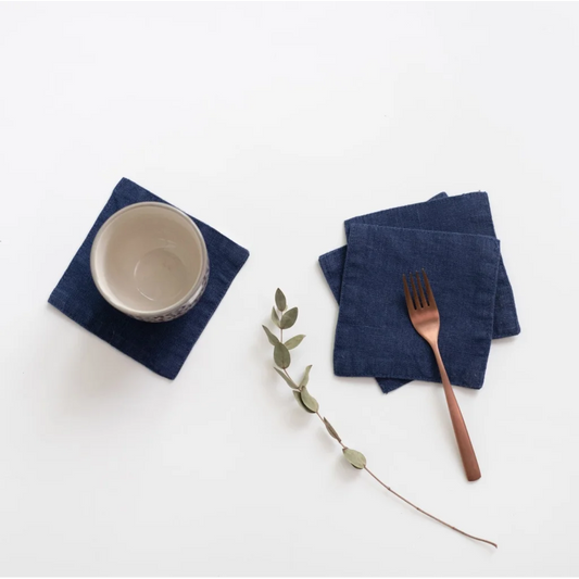Leinen Untersetzer 4er-Pack in Dunkelblau Blau von Linen Tales Größe 15x15 cm