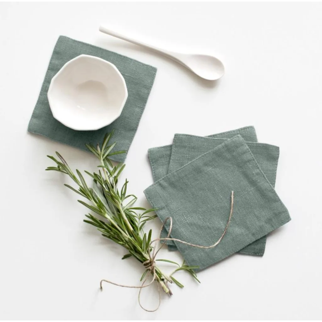 Leinen Untersetzer 4er-Pack in Mint Grün von Linen Tales Größe 15x15 cm