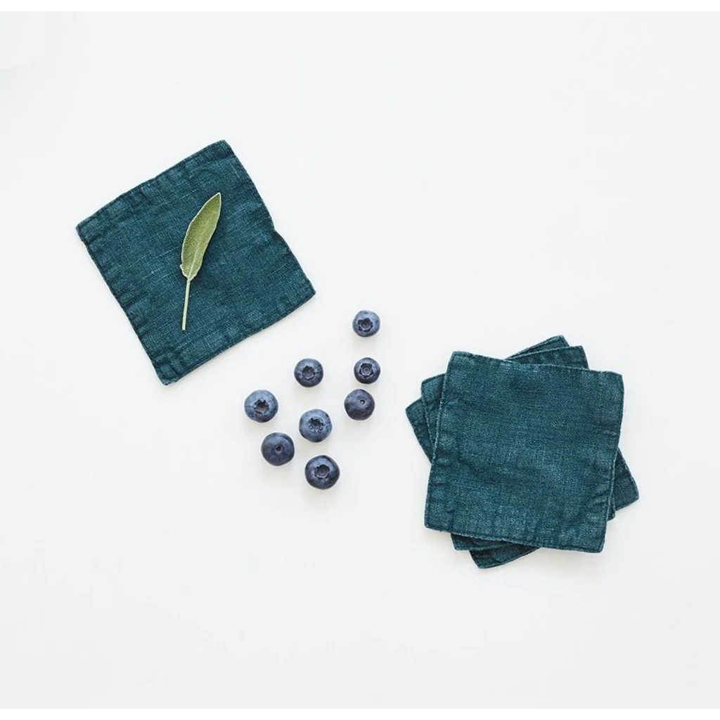 Leinen Untersetzer 4er-Pack in Petrol Blau von Linen Tales Größe 15x15 cm