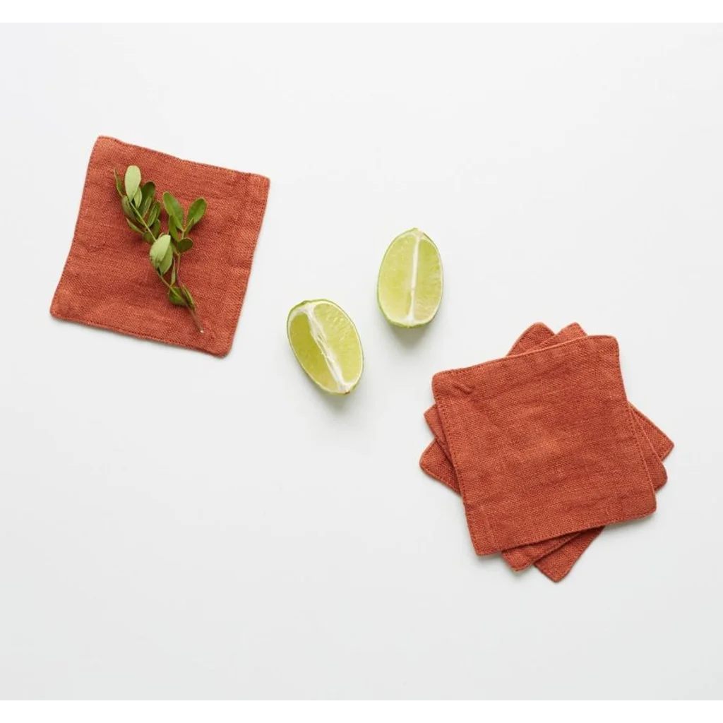 Leinen Untersetzer 4er-Pack in Terra Orange von Linen Tales Größe 10x10 cm