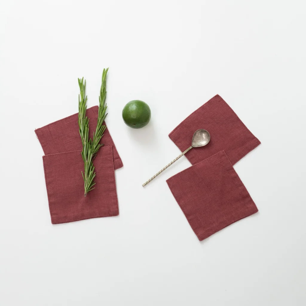 Leinen Untersetzer 4er-Pack in Weinrot Rot von Linen Tales Größe 10x10 cm