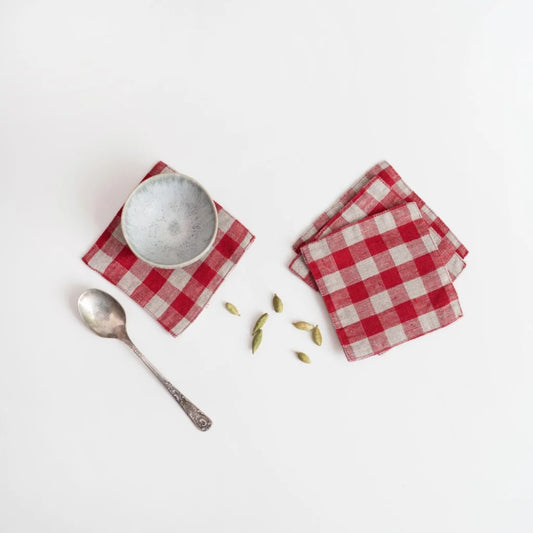 Leinen Untersetzer Karo 4er-Pack in Rot+Beige Muster Karo von Linen Tales Größe 15x15 cm