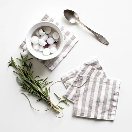 Leinen Untersetzer Streifen 4er-Pack in Creme+Beige Muster Streifen von Linen Tales Größe 15x15 cm