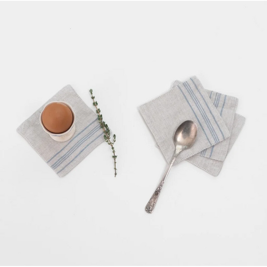 Leinen Untersetzer Streifen 4er-Pack in Hellgrau+Blau Grau+Blau Muster Streifen von Linen Tales Größe 15x15 cm