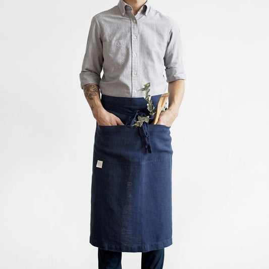 Leinen Vorbinder in Dunkelblau Blau von Linen Tales Größe 105 cm breit+ 78 cm lang