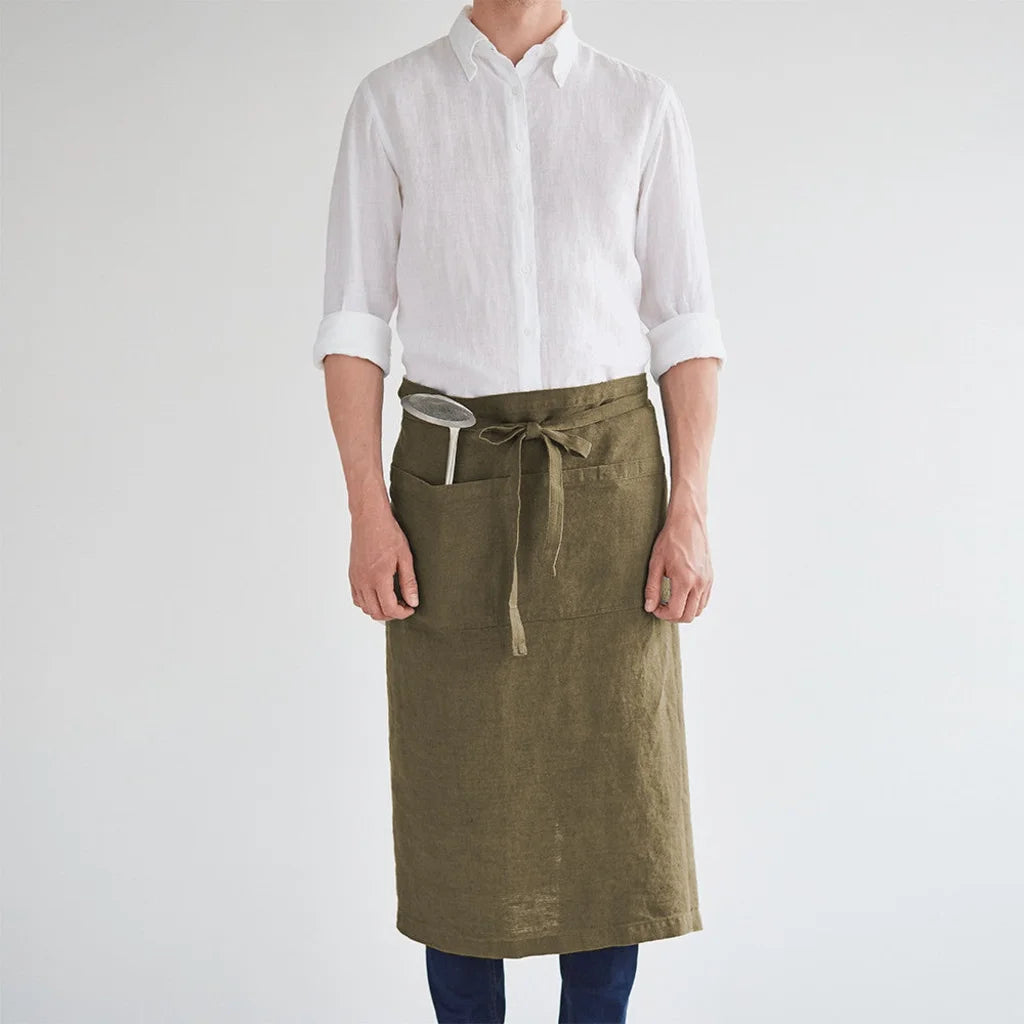 Leinen Vorbinder in Olive Grün von Linen Tales Größe 105 cm breit+ 78 cm lang