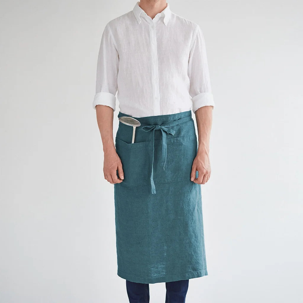 Leinen Vorbinder in Petrol Blau von Linen Tales Größe 105 cm breit+ 78 cm lang