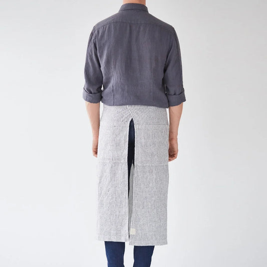 Leinen Vorbinder Streifen in Weiß+Anthrazit Weiß+Grau Muster Streifen von Linen Tales Größe 105 cm breit+ 78 cm lang