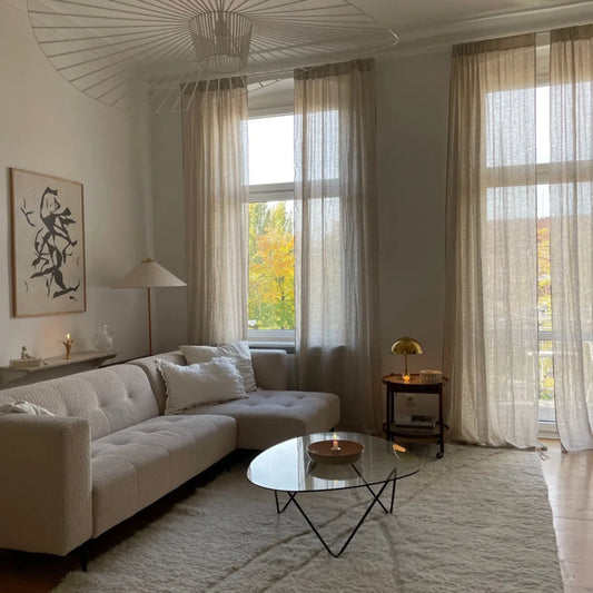 Leinen Vorhang mit Tunnel 2er-Set in Beige von Linen Tales Größe 130x170 cm