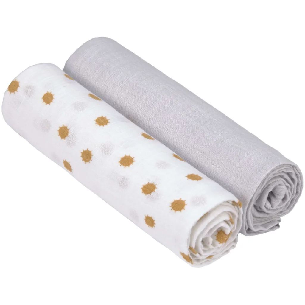 Mull Baby-Tuch Sonne 2er-Pack in Hellgrau Grau Muster Sonne von Lässig Größe 120x120 cm