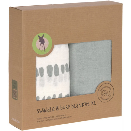 Mull Baby-Tuch Striche 2er-Pack in Blaugrau Blau Muster Striche von Lässig Größe 120x120 cm