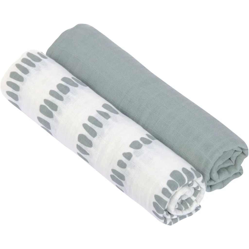 Mull Baby-Tuch Striche 2er-Pack in Blaugrau Blau Muster Striche von Lässig Größe 120x120 cm