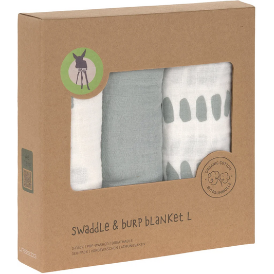 Mull Baby-Tuch Striche 3er-Pack in Blaugrau Blau Muster Striche von Lässig Größe 85x85 cm