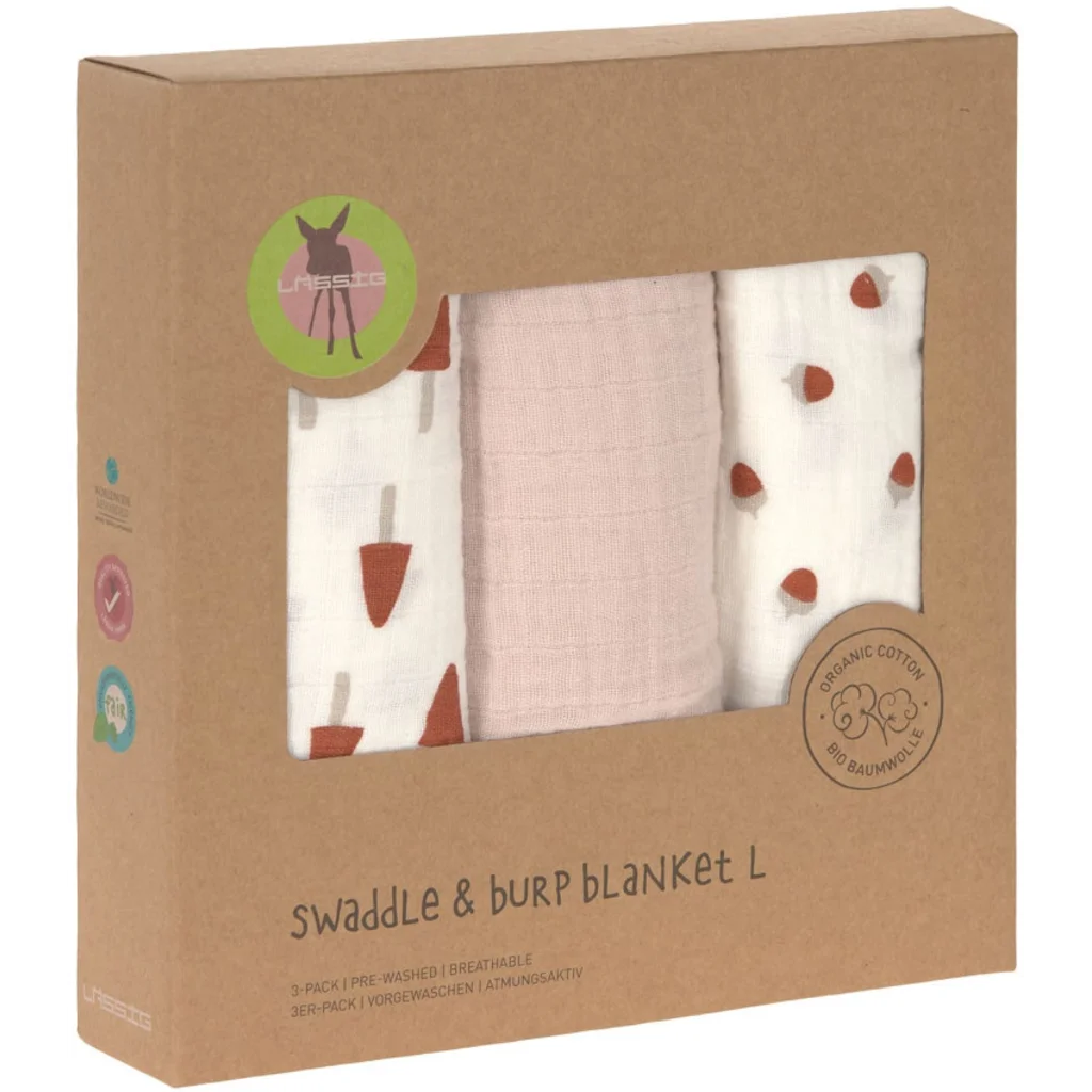 Mull Baby-Tuch Wald 3er-Pack in Rosa Muster Wald von Lässig Größe 85x85 cm