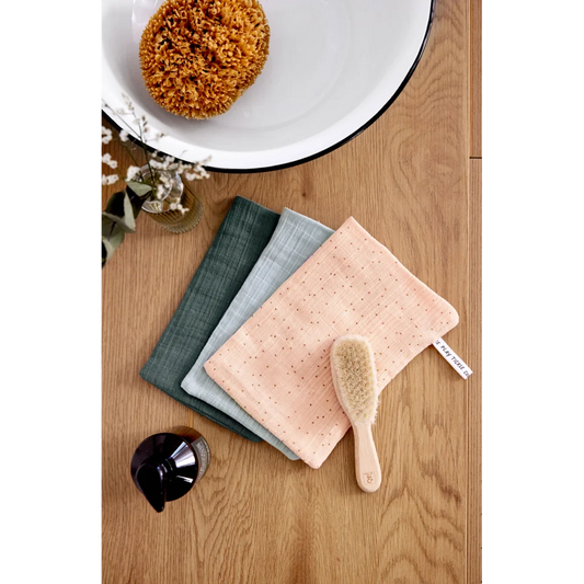 Musselin Baby-+Kinder-Waschhandschuh Punkte 3er-Pack in Rosa Muster Punkte von Lässig Größe 15x22 cm