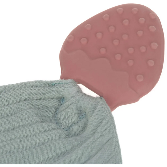 Musselin Baby-Schmusetuch mit Beißhilfe Erdbeere in Olive Grün Muster Erdbeere von Lässig Größe 21x21 cm