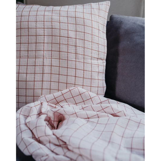 Musselin Kissenhülle Karo in Rosa Muster Karo von hutch&putch Größe 50x50 cm