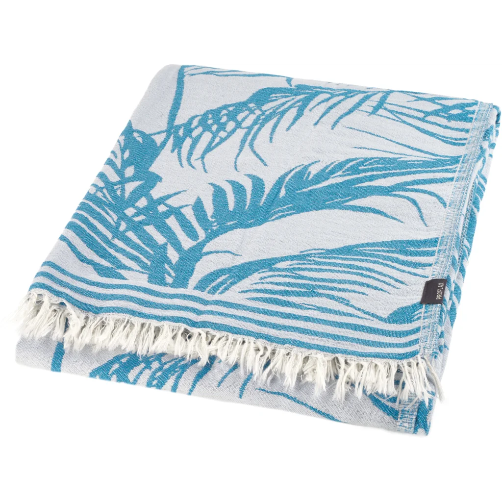 Plaid mit Palmenblatt-Muster in Blau Muster Palmenblatt von Proflax Größe 130x200 cm