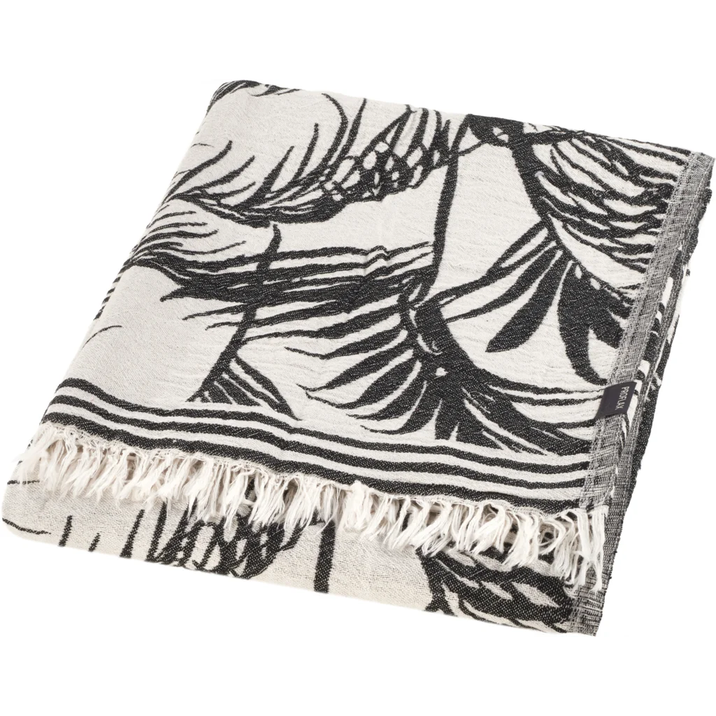 Plaid mit Palmenblatt-Muster in Schwarz Muster Palmenblatt von Proflax Größe 130x200 cm