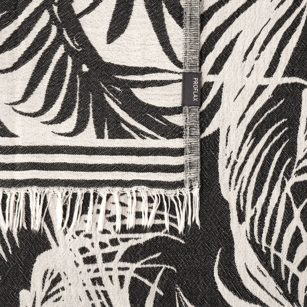 Plaid mit Palmenblatt-Muster in Schwarz Muster Palmenblatt von Proflax Größe 130x200 cm
