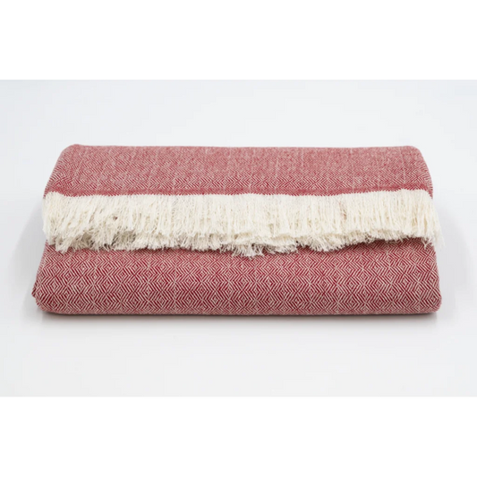 Reise-+Yoga-Decke mit Diamant-Muster in Dunkelrot+Weiß Rot+Weiß Muster Diamant von Frida Feeling Größe 100x200 cm