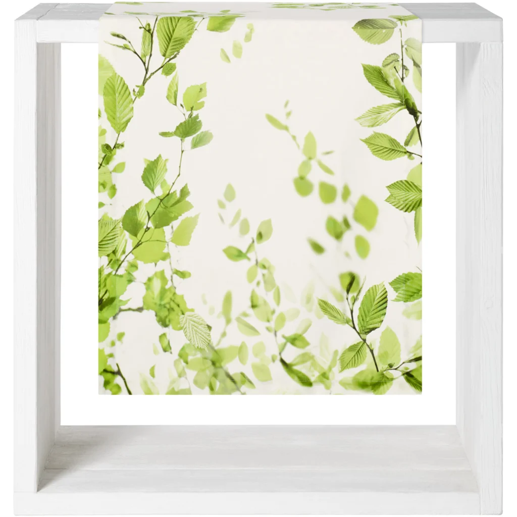 Tischdecke Blätter in Weiß+Grün Muster Blätter von Proflax Größe 170x270 cm