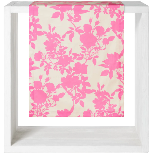 Tischläufer Blumen in Weiß+Pink Muster Blumen von Proflax Größe 50x140 cm