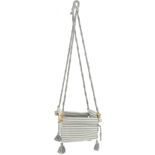 Upcycling Baby-Schaukel in Hellgrau+Creme Grau+Creme Muster Streifen von GLOBO Größe 28x26 cm