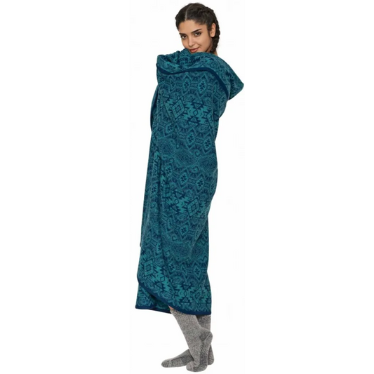 Alpaka Decke AIANA in Petrol+Dunkelblau Blau+Blau Muster Traditionelles Muster von APU KUNTUR Größe 147x200 cm