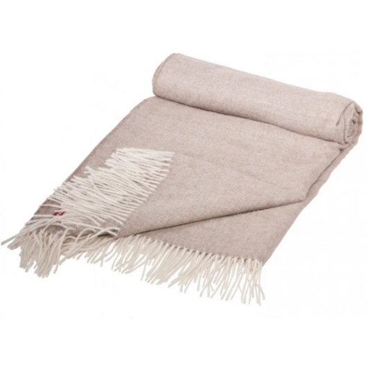 Alpaka Decke mit Fischgrät-Muster in Beige+Weiß Muster Fischgrät von APU KUNTUR Größe 135x196 cm (inkl. Fransen)