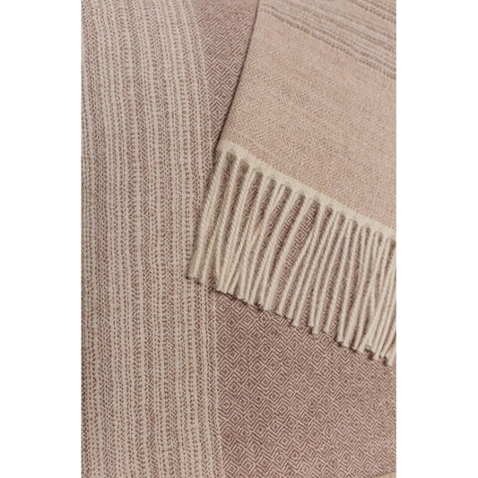 Alpaka Decke VOLUMEN in Beige Muster Streifen von KUNA Größe 130x180 cm (inkl. Fransen)