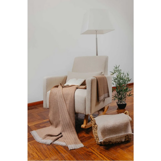 Alpaka Decke VORREI in Beige von KUNA Größe 130x180 cm (inkl. Fransen)