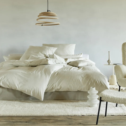 Bio Chambray Bettwäsche Nuance Garnitur in Muschel Beige von Cotonea Größe 135x200 + 80x80 cm