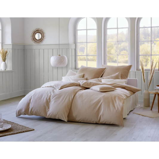 Bio Chambray Bettwäsche Pur Kissenbezug in Braun Muster Pur von Cotonea Größe 40x40 cm