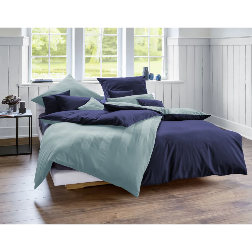 Bio Edel-Biber+Satin Wendebettwäsche Tandem Kissenbezug in Atlantik+Azurblau Blau von Cotonea Größe 40x40 cm