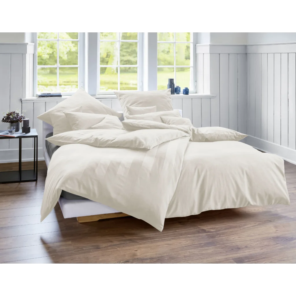 Bio Edel-Biber+Satin Wendebettwäsche Tandem Kissenbezug in Creme+Creme Creme von Cotonea Größe 40x40 cm