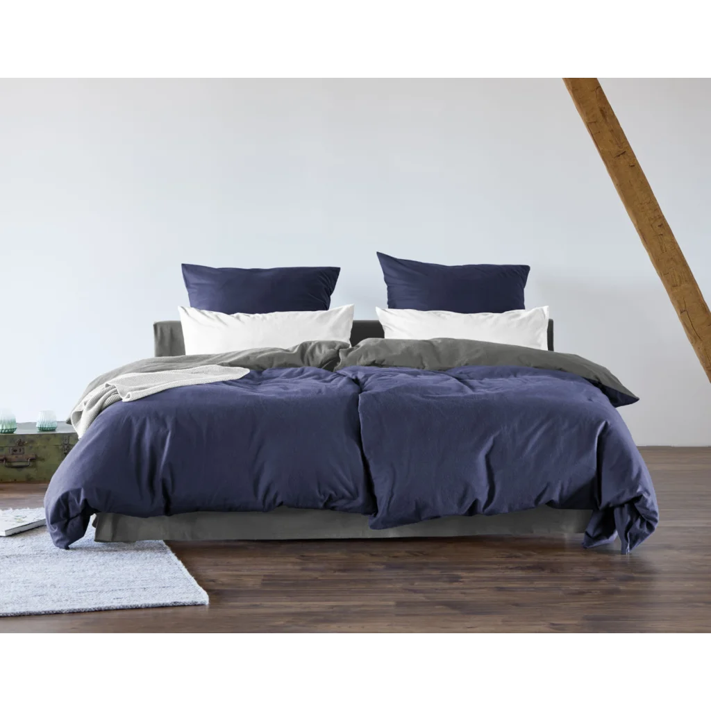 Bio Edel-Biber Wendebettwäsche Kissenbezug in Azurblau+Silber Blau+Grau von Cotonea Größe 40x80 cm