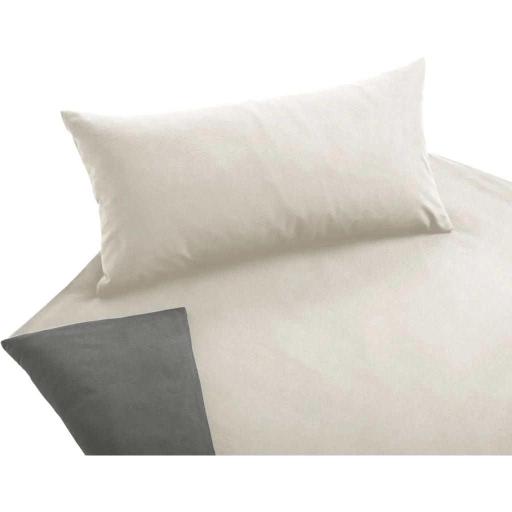 Bio Edel-Biber Wendebettwäsche Kissenbezug in Creme+Silber Creme+Grau von Cotonea Größe 80x80 cm
