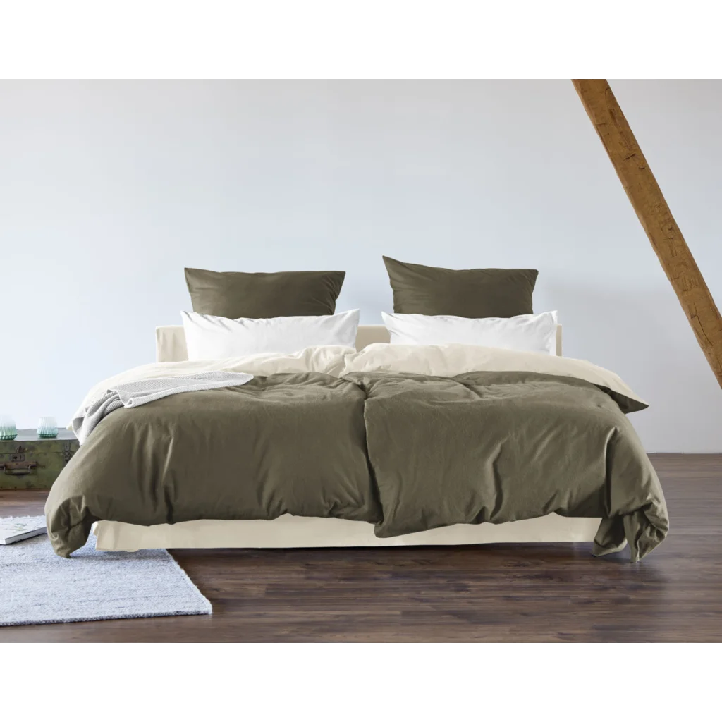 Bio Edel-Biber Wendebettwäsche Kissenbezug in Sand+Creme Beige+Creme von Cotonea Größe 40x80 cm
