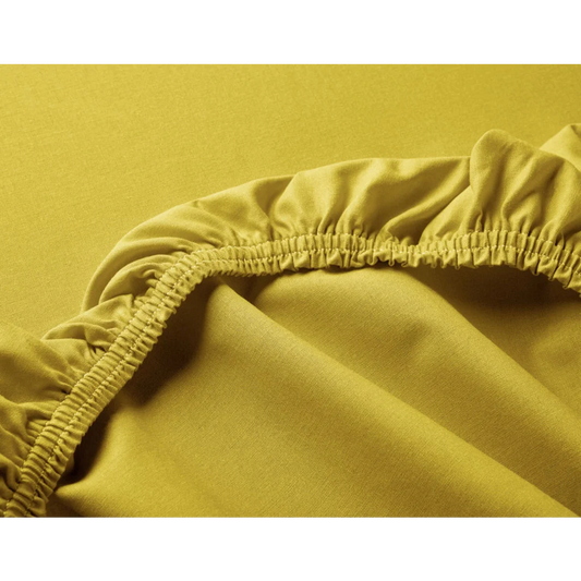 Bio Edel-Linon Spannbettlaken für Matratzen in Standardgröße - Doppelbett in Curry Gelb von Cotonea Größe 180x200 cm