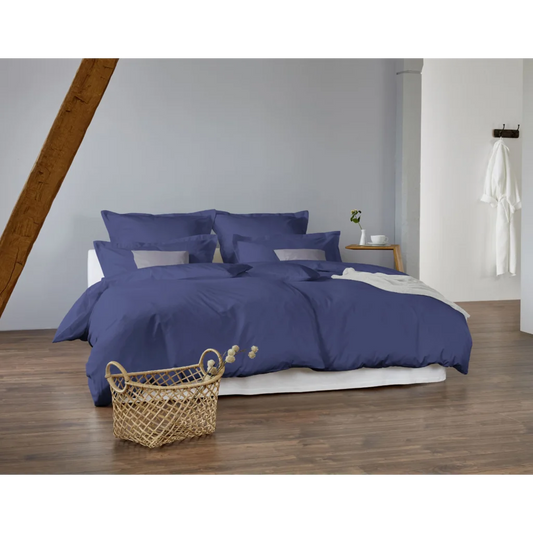 Bio Feinsatin Bettwäsche mit Stehsaum Premium Garnitur in Azurblau Blau von Cotonea Größe 135x200 + 80x80 cm