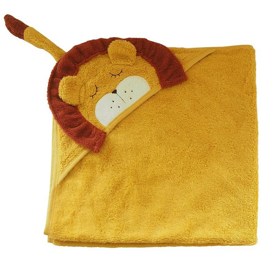 Bio Frottier Baby-Kapuzenbadetuch Löwe in Muster Löwe von kikadu Größe 80x80 cm