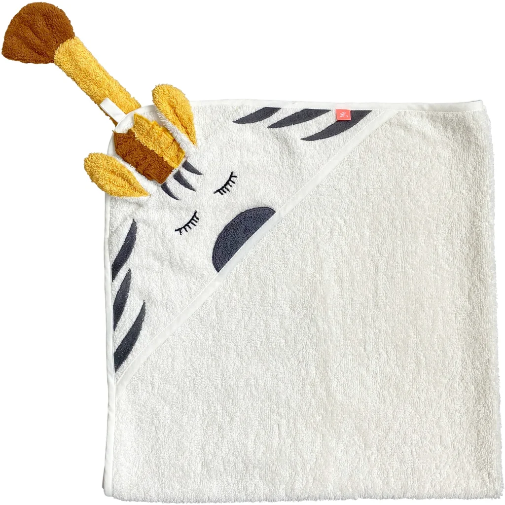 Bio Frottier Baby-Kapuzenbadetuch Zebra in Muster Zebra von kikadu Größe 80x80 cm