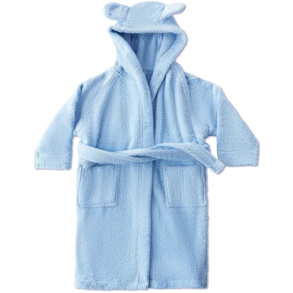 Bio Frottier Baby-+Kinder-Bademantel in Hellblau Blau von Leela Cotton Größe 74+80