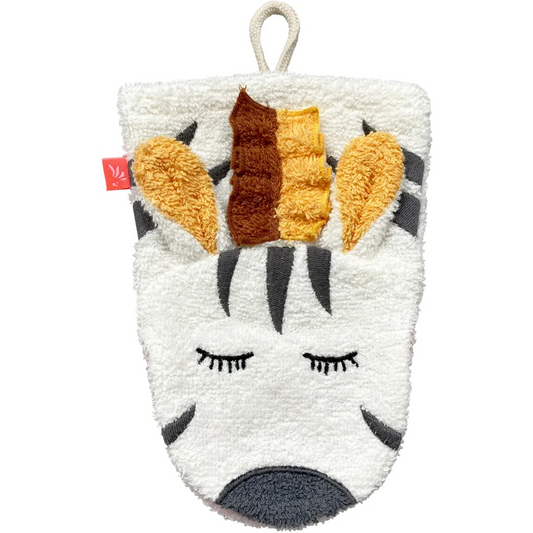 Bio Frottier Baby-+Kinder-Waschhandschuh Zebra in Muster Zebra von kikadu Größe 14x20 cm