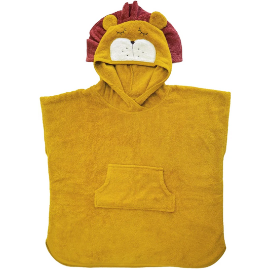 Bio Frottier Kinder-Badeponcho Löwe in Muster Löwe von kikadu Größe 65x62 cm