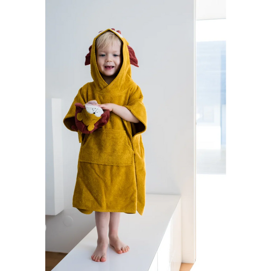 Bio Frottier Kinder-Badeponcho Löwe in Muster Löwe von kikadu Größe 65x62 cm