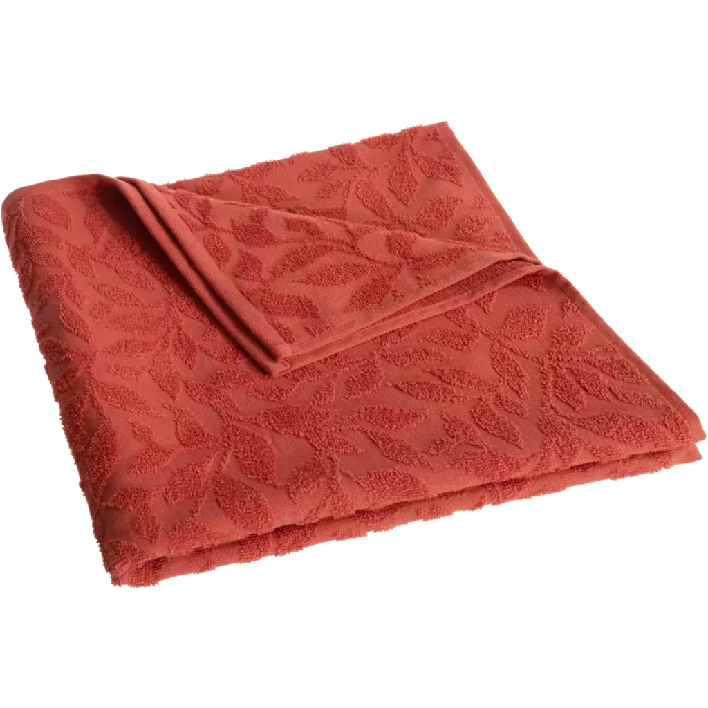 Bio Jacquard Handtuch in Rot Muster Blätter von Living Crafts Größe 50x100 cm